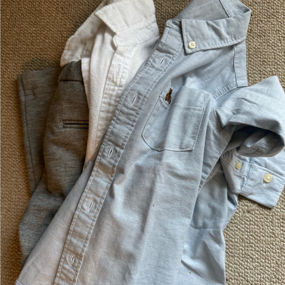 Light Blue & White Button-Up Shirt with grey dress pants EUC